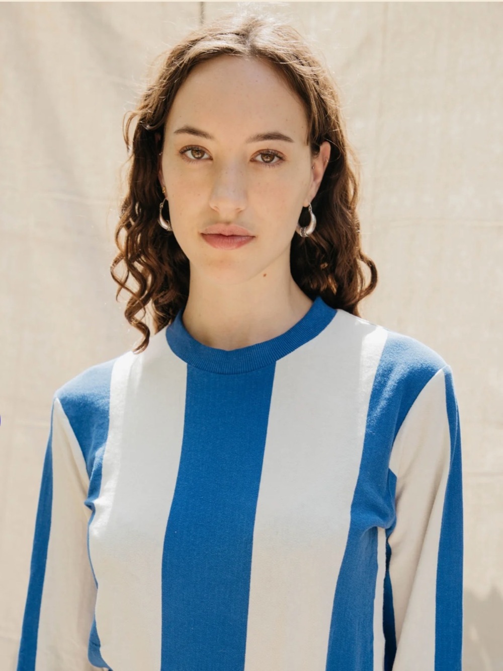 Nikki Chasin Copa Striped Long Sleeve T - White/Cobalt size Small